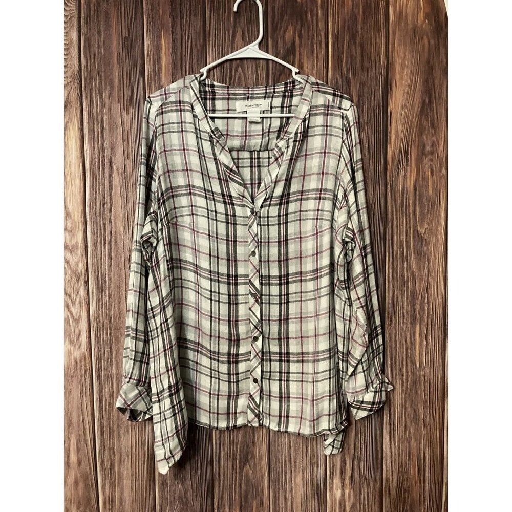Workshop Republic Clothing Women’s Plus 1X Plaid Long Sleeve Button Up